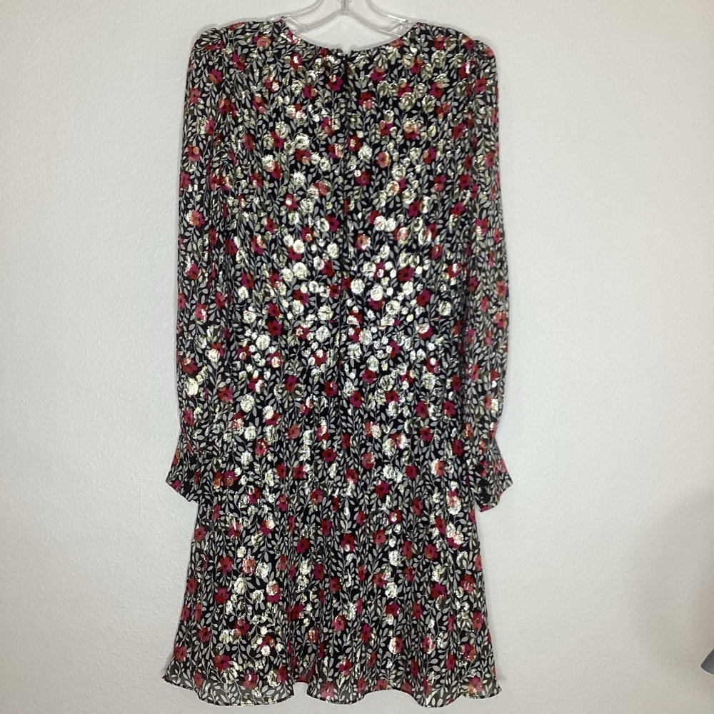 Kate Spade Black Floral Dress Silk Metallic Sz 4 - Picture 4 of 12